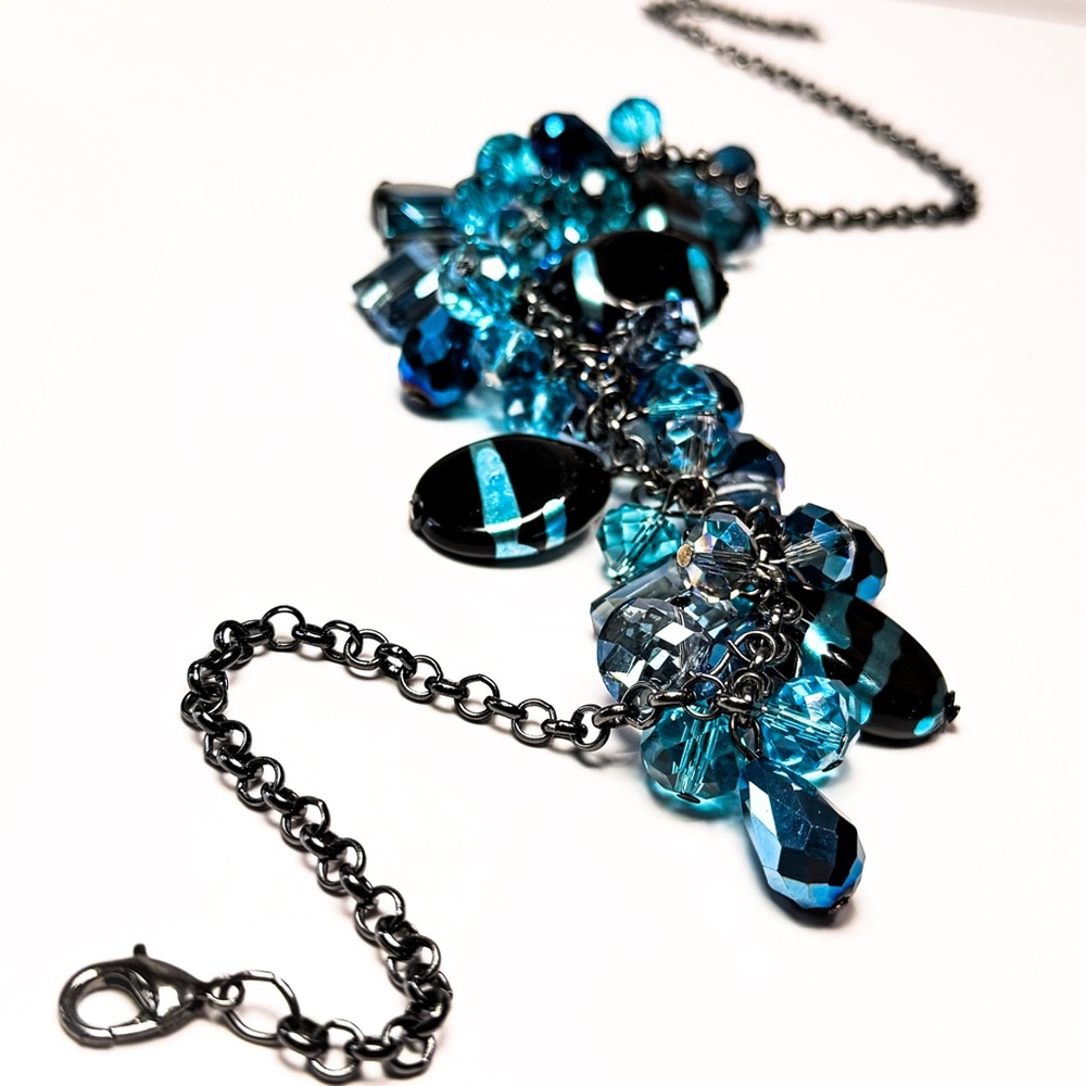 Blue & Black Beaded Statement Necklace - Women Jewelry